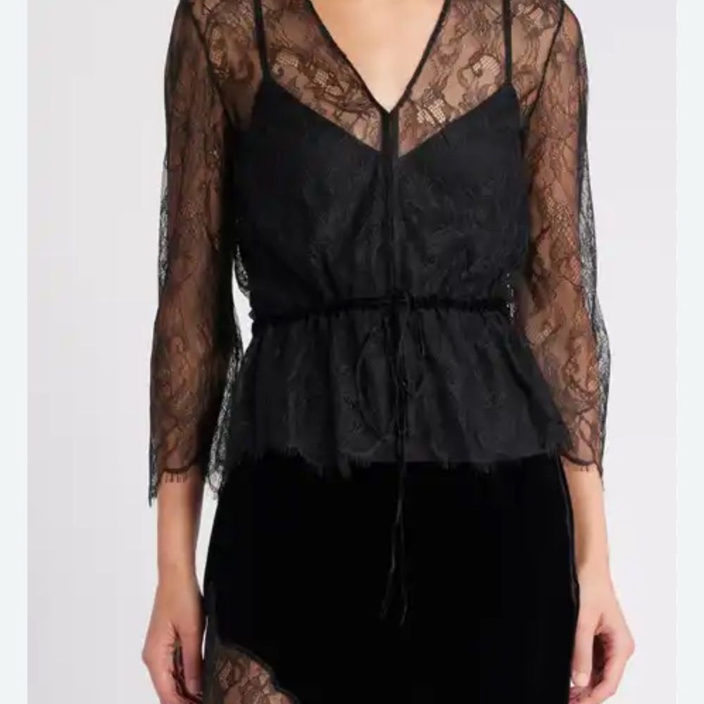 Frame Denim Black Lace Sheer Top Size XS